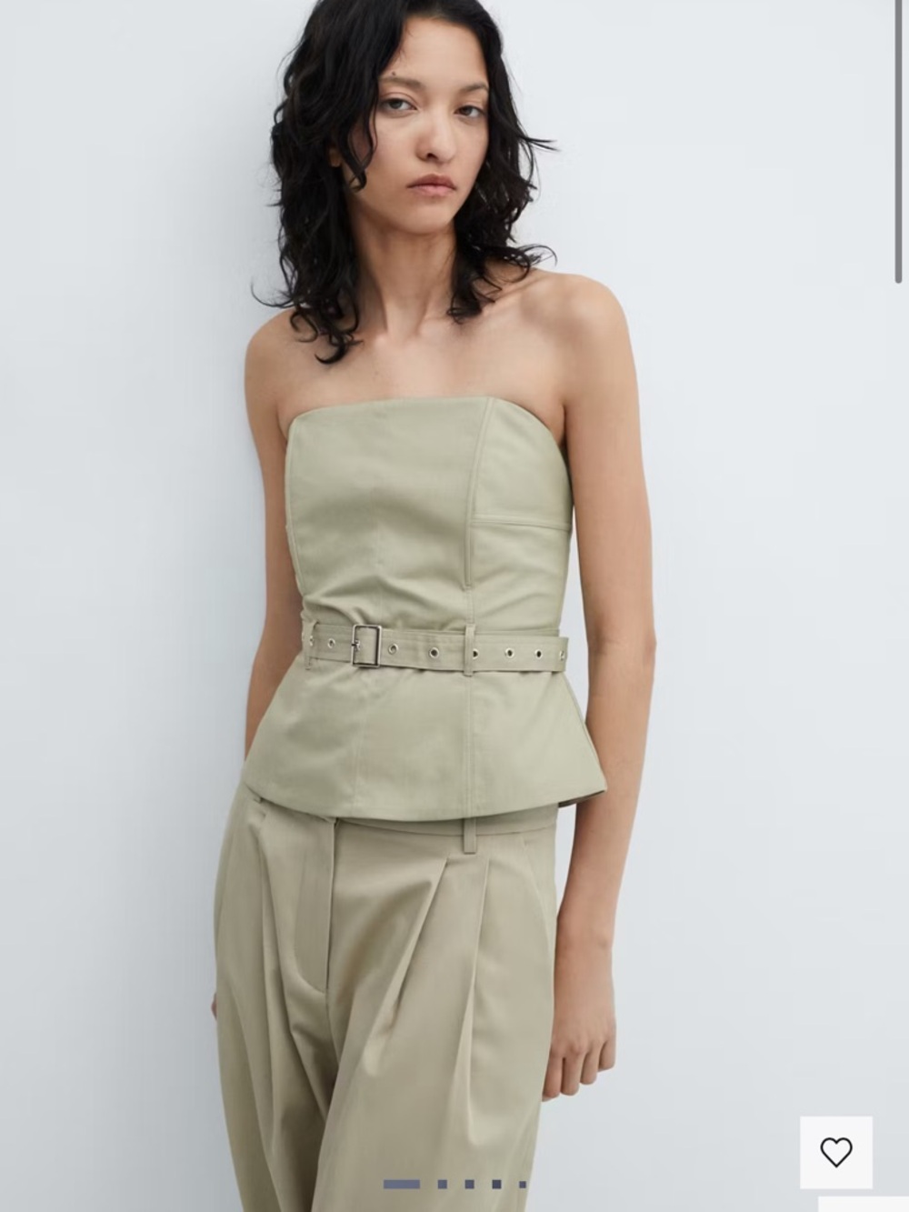 Mango Olive Strapless Corset Top with Grommet Belt